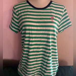 J.Crew Collector Tee Green & White Stripe with Navy Trim | Women’s Large